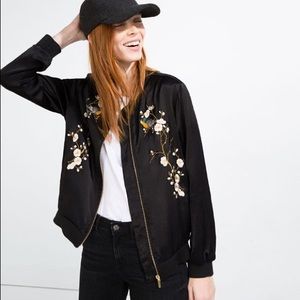 Zara Black silk embroidered bomber